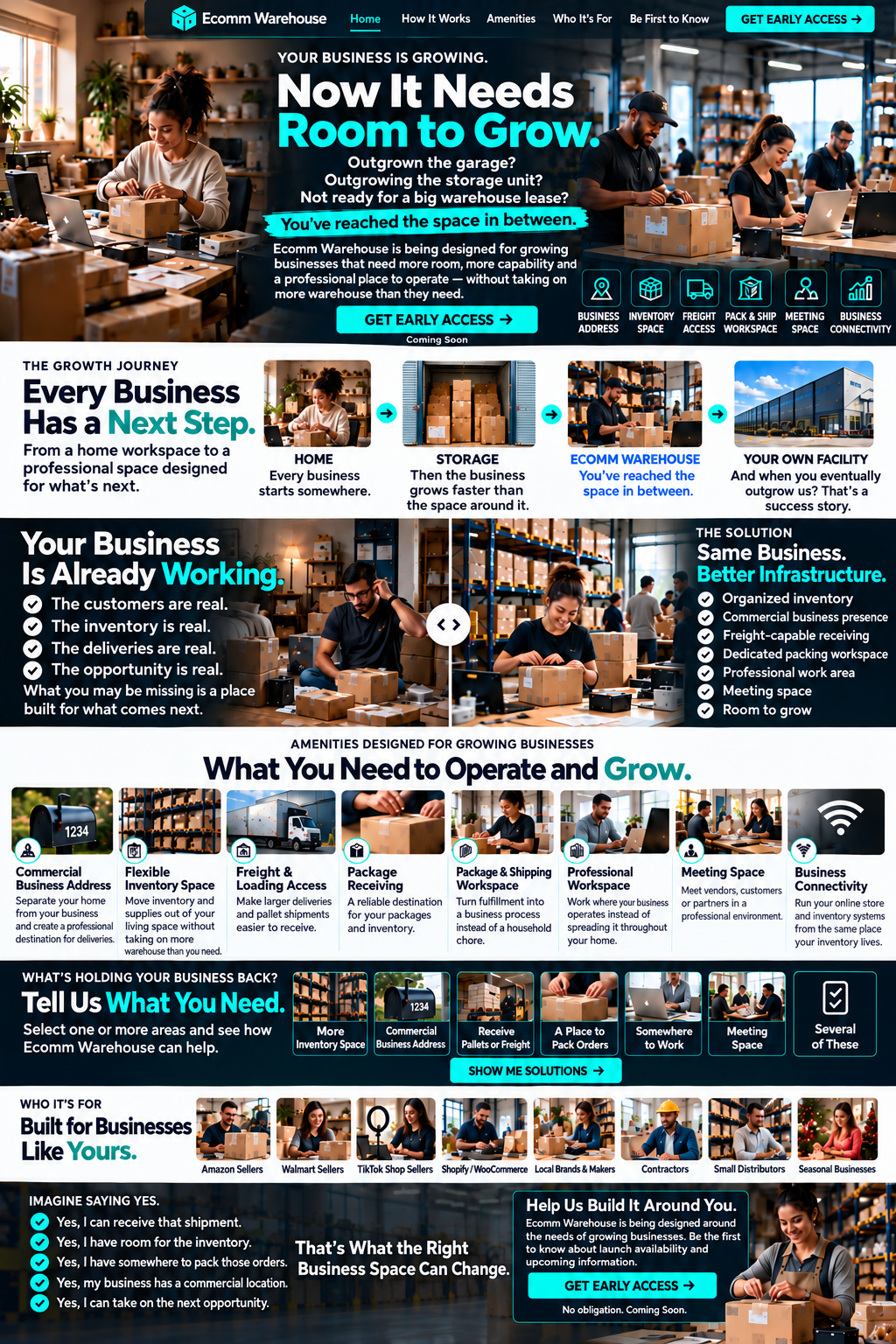 Ecomm Warehouse growth journey, business comparison, amenities and growth options